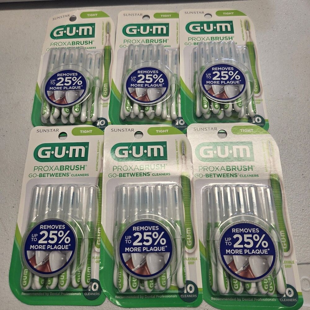 6 Packs Of 10 GUM Proxabrush Go-Betweens Tight Interdental Brushes 60 Cleaners